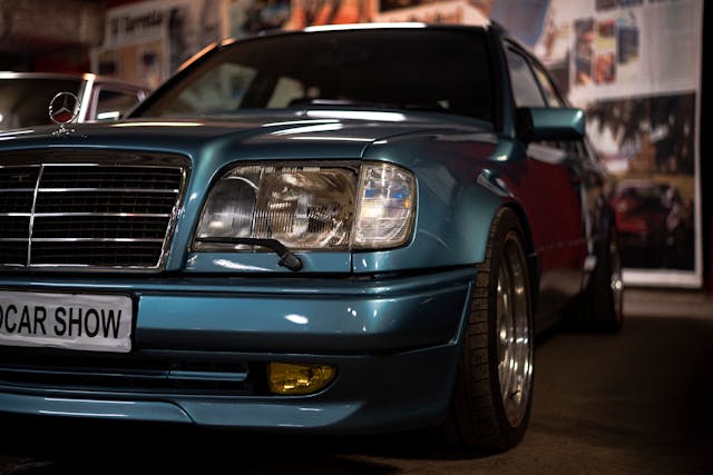 Mercedes-Benz 500E with Porsche collaboration in high-performance sedan design.